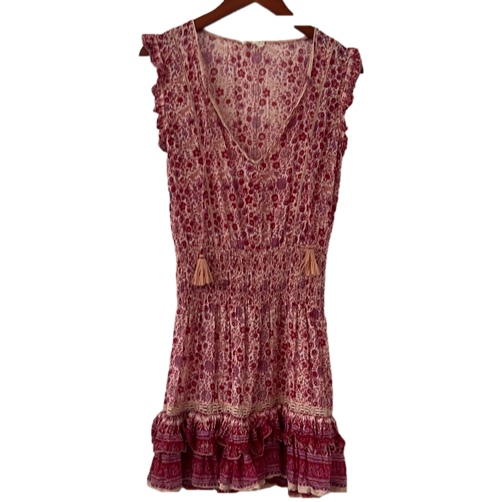 Pink Ruffled Tiered Mini Sundress with Flutter Sleeves